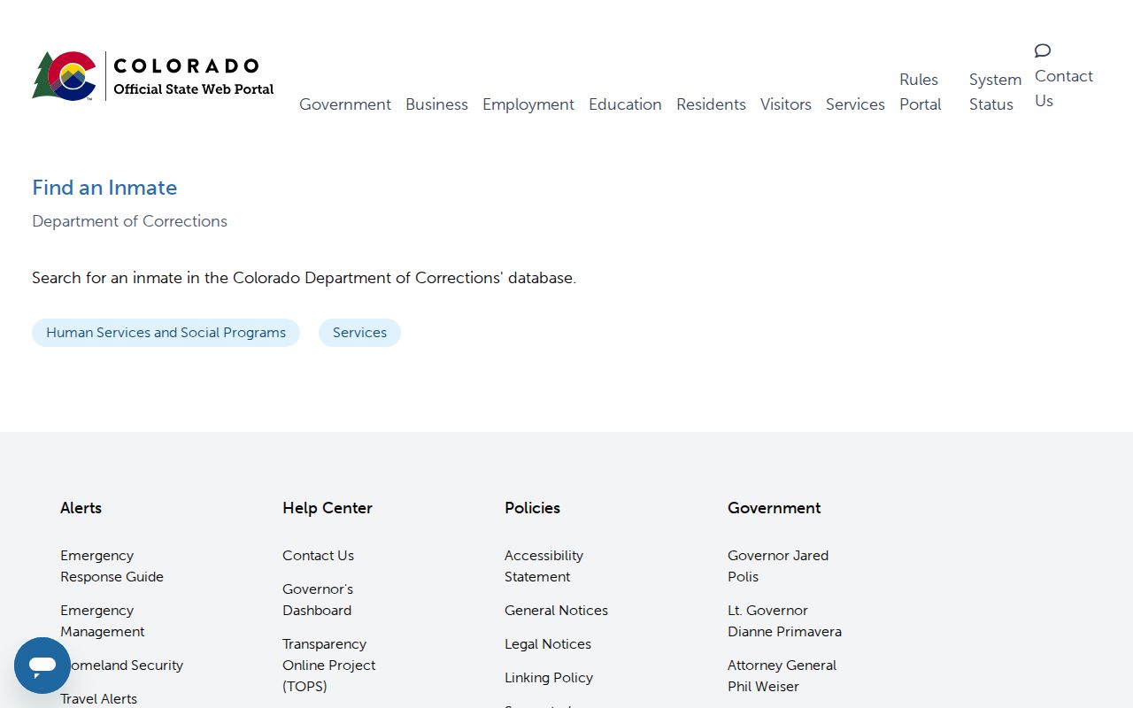 Colorado Find an Inmate path for Las Animas County state custody records
