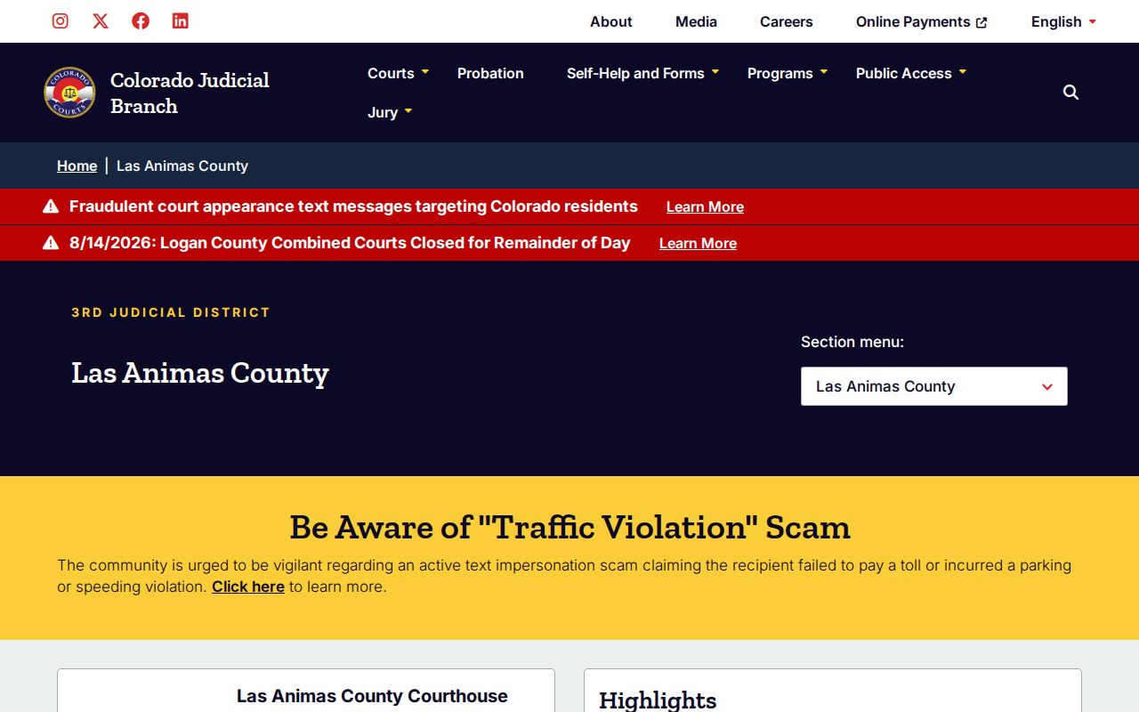 Las Animas County warrant and trial-court record access